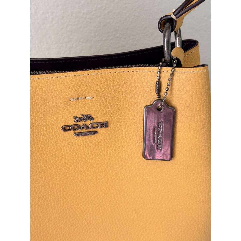 Coach Small Town Bucket Bag Mustard Yellow Pebble Leather Crossbody Shoulder - Picture 3 of 6
